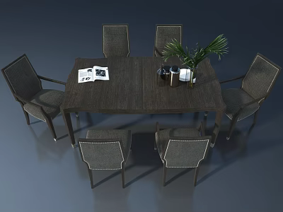 Hinged Door Interior Design For Modern Dining Room With Wooden Table And Chairs 3d model