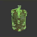 Rusted Cylindrical Weapon With Green Red Rust Metal Bolts And Top Valve