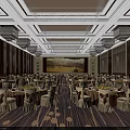 Luxury Spacious Modern Hotel Banquet Lobby With Elegant Dining Furniture And Exquisite Decorative Ceiling Lighting