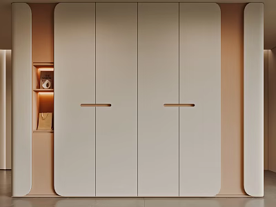 Modern Minimalist Wardrobe Interior Design With Sleek Beige Doors And Built in Lighting Niche 3d model