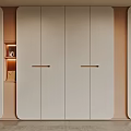 Modern Minimalist Wardrobe Interior Design With Sleek Beige Doors And Built in Lighting Niche