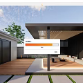 Modern Courtyard Garden Design With Wooden Deck Covered Pergola Sofa Seating And Stone Pathway