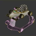 Baby Walker With Race Car Design Checkerboard Seat And Four Wheels For Toddlers