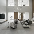Modern Loft Living Room Interior With Sofas And Chandelier 3d model