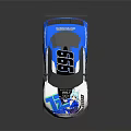 Blue And White Racing Car With Striking Graphics Rear Spoiler And Number 999