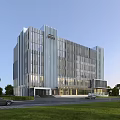 Modern Industrial Factory Building With Multi Story Glass Curtain Walls And Landscaped Surroundings