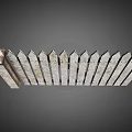Weathered White Picket Fence With Wooden Post And Pointed Tops