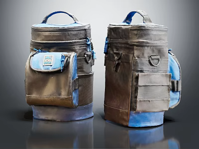Brown And Blue Duffel Bags With Top Handles Multiple Front Pockets And Straps 3d model