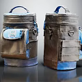 Brown And Blue Duffel Bags With Top Handles Multiple Front Pockets And Straps