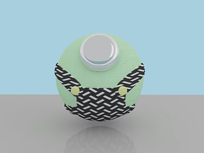 Round Light Green Doll With Silver Top Lid Black White Zigzag Overalls Yellow Buttons 3d model