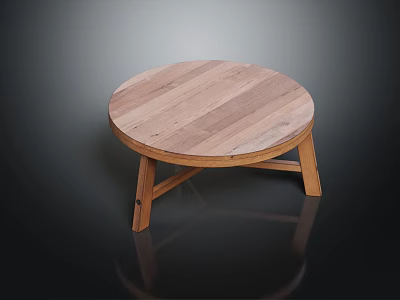 Round Wooden Coffee Table With Natural Wood Top And Cross Legs Design 3d model