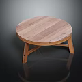 Round Wooden Coffee Table With Natural Wood Top And Cross Legs Design