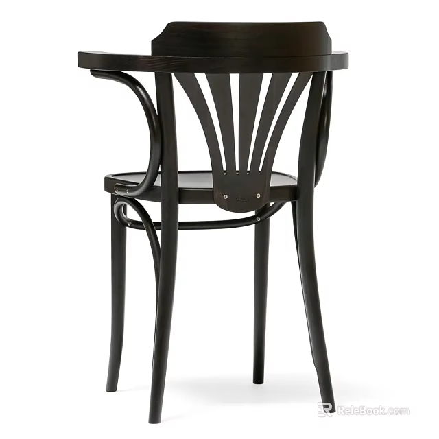 Elegant Black Wooden Leisure Chair With Curved Frame And Round Seat Design 3d model 