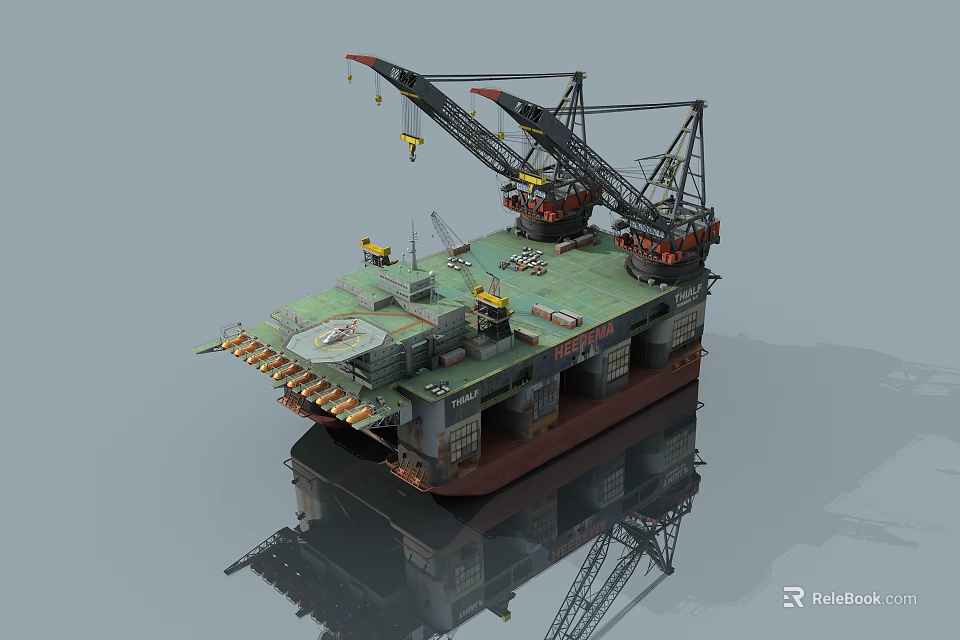 Offshore Industrial Equipment Platform With Heavy Duty Cranes And Working Machinery 3d model 