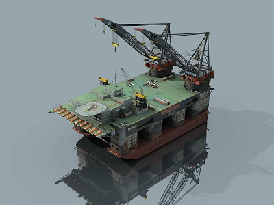 Offshore Industrial Equipment Platform With Heavy Duty Cranes And Working Machinery 3d model