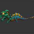 Cartoon Green Dragon Character 3D Model With Big Eyes Blue Yellow Accents For Game Movie