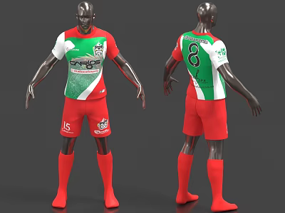 Green And Red Soccer Jersey With Numbers For Sports Match Wear 3d model