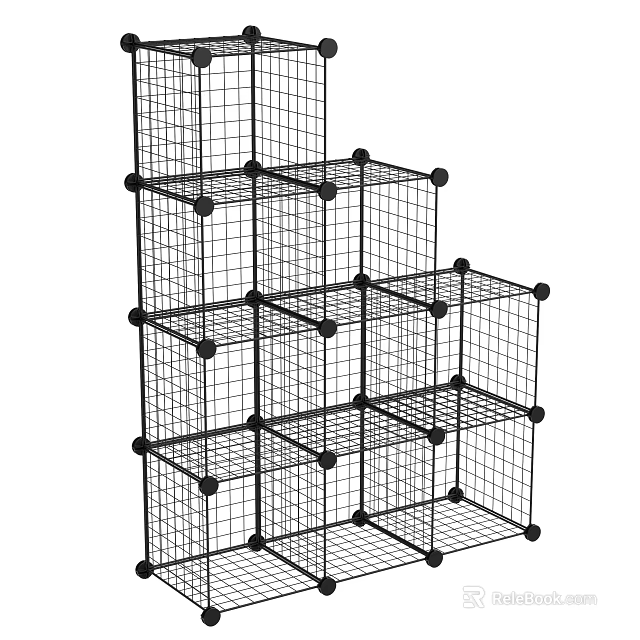 Metal Grid Storage Cabinet With Multiple Layers And Open Compartments Design 3d model 