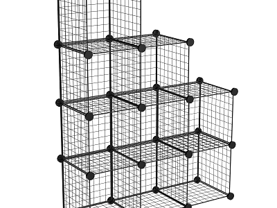 Metal Grid Storage Cabinet With Multiple Layers And Open Compartments Design 3d model