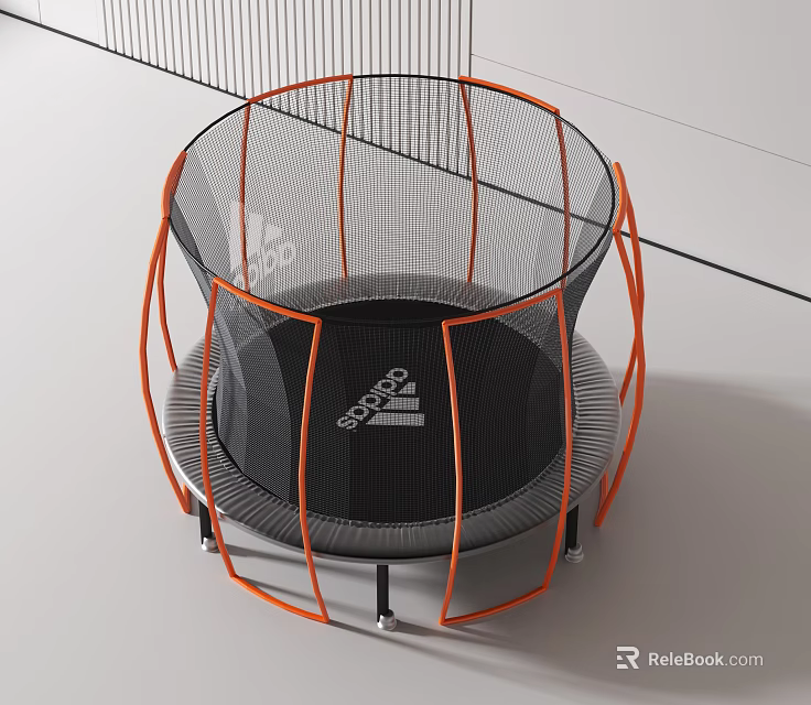 Round Trampoline Play Equipment With Safety Net Enclosure Orange Frame Black Mat For Kids 3d model 