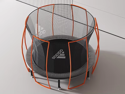 Round Trampoline Play Equipment With Safety Net Enclosure Orange Frame Black Mat For Kids 3d model