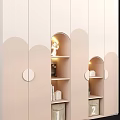 Modern Wardrobe With Arc Decorations Built-in Lighting Small Ornaments Bookshelves And Drawers