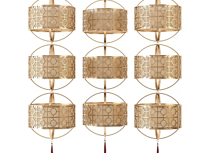 Elegant Golden Multi Tiered Chandeliers With Intricate Pattern And Tassel Details 3d model