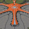 Starfish Shaped Large Transportation Hub Building With Unique Roof Design And Surrounding Roads Green Areas