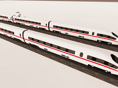Two Modern White High-Speed Trains With Sleek Design Parked On Railway Track 3d model
