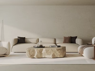 Neutral Toned Sofa And Coffee Table Set With Decorative Pillows And Tray 3d model