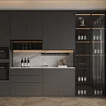 Modern Kitchen Interior Design With Stylish Wine Cabinet Marble Countertop Cabinets And Glassware