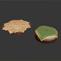Yellow Pastry Slices On Brown Tray And Round Box With Green Lid And Yellow Trim