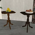 Wooden Square Side Tables With Fruit Bowls Green Plant And Decorative Panel In Home Interior