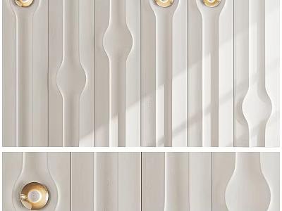 Modern Elegant White Background Wall With 3D Textured Lines And Gold Round Decorative Accents 3d model