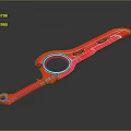 Pink Weapon with Circular Ring Design Long Shiny Handle and Blue Accent Edges