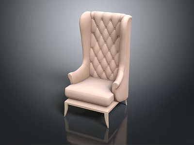 Elegant Light Colored Single Sofa With High Tufted Back Curved Arms And Slim Legs 3d model
