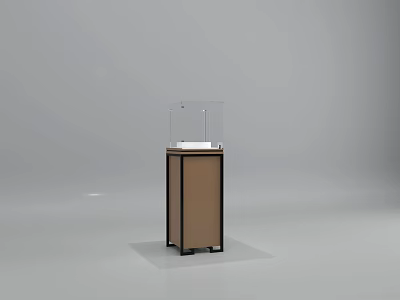 Modern Showcase Display Cabinet With Glass Cover And Brown Wooden Base 3d model