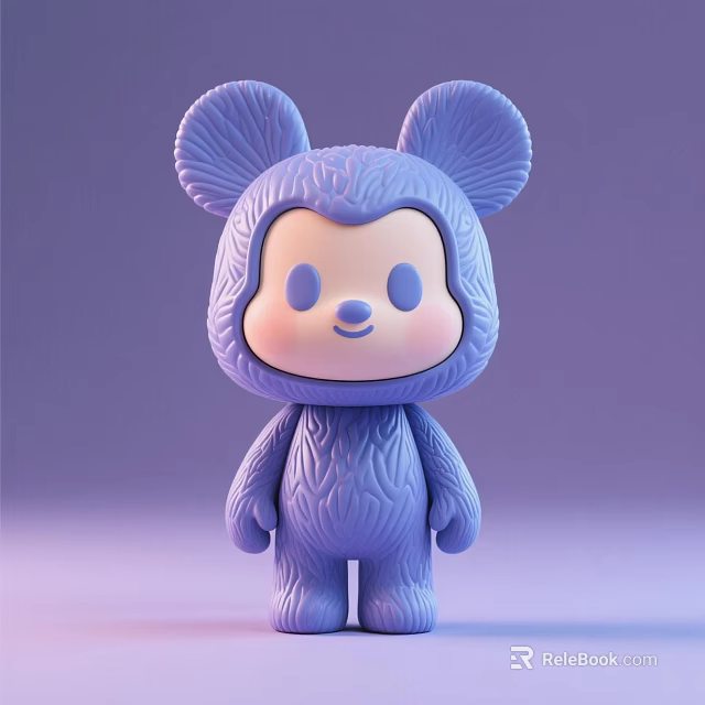 Purple Bear Doll with Big Ears and Smiling Face Cute Design for Kids Room 3d model 