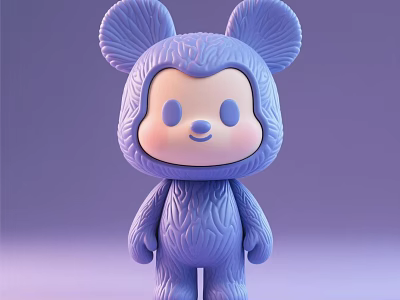 Purple Bear Doll with Big Ears and Smiling Face Cute Design for Kids Room 3d model