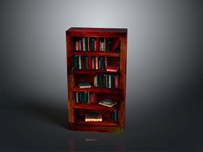 Wooden Bookshelf With Multiple Shelves Filled With Various Books In Home Library 3d model