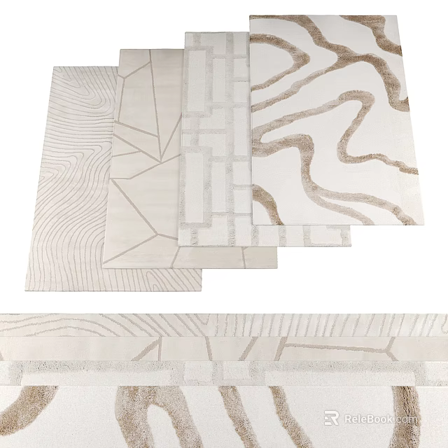 Modern Square Rugs With Various Geometric Patterns And Textured Designs 3d model