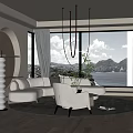 Modern Luxury Living Room With Large Windows Forest View Round Sofa Coffee Table And Wooden Elements