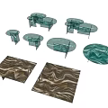 Modern Coffee Tables With Marble Texture Green And Beige Round And Rectangular Metal Legs Design