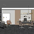 Modern Office Interior Design With Workstations Sofa Seating Bookshelves And Hanging Lights