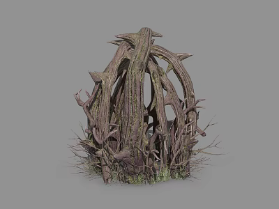Natural Plant Structure With Twisted Tree Trunks Branches And Green Moss Base 3d model
