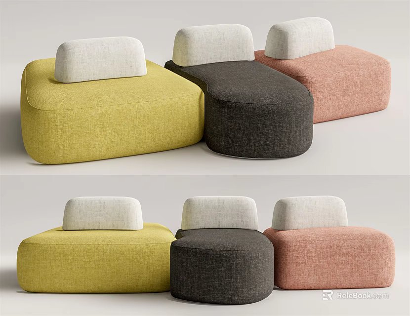 Modular Sectional Sofa In Yellow Gray Pink With White Cushions Modern Design 3d model 