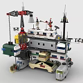Creative Building Blocks Multi level Structure with Crane Vehicles and Drones 3d model