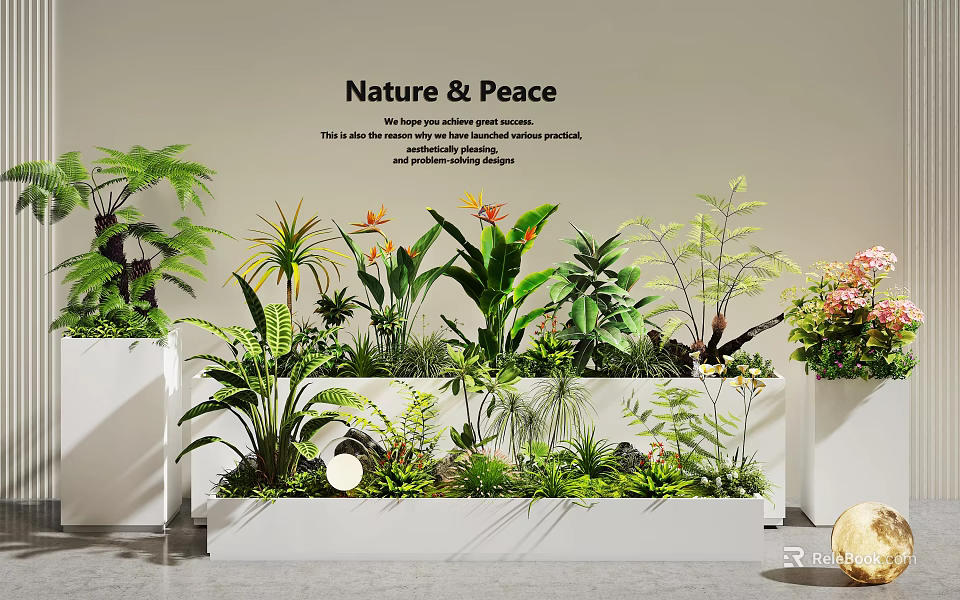Assorted Indoor Plant Combination With White Planters And Nature Peace Greenery 3d model 