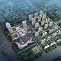 Aerial View Planning of Urban District with High Rise Buildings Residential Areas and Green Spaces