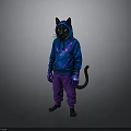 Character Wearing Cat Ear Hat With Starry Blue Hoodie And Purple Pants Tail